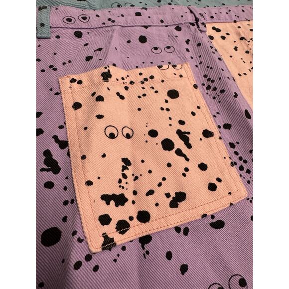 Lazy Oaf X Studio Arhoj Paint Splatters Pink Blue Purple Color block Denim Dress - Picture 10 of 13
